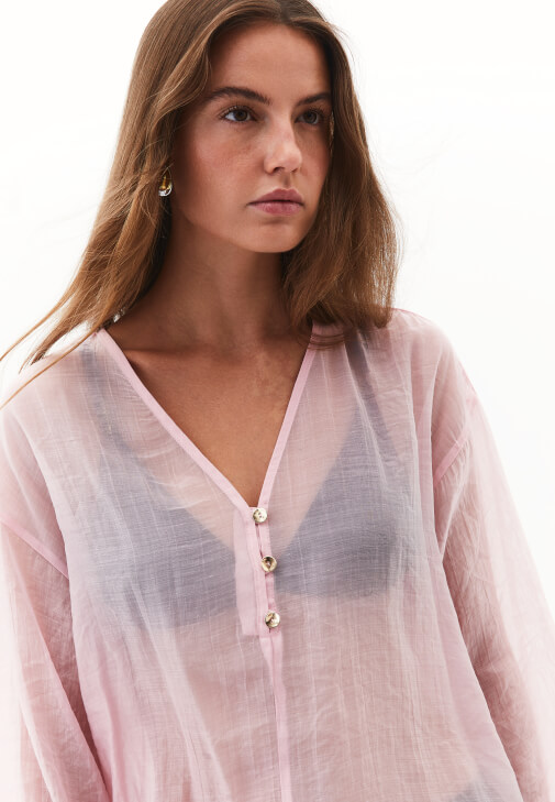 Tül Bluz ve Keten Etek Kombini