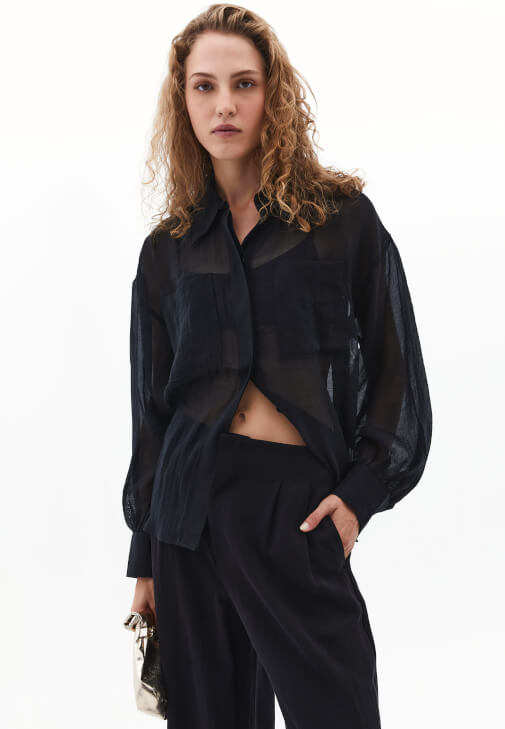 Siyah Balon Kollu Gömlek ( TENCEL™ )