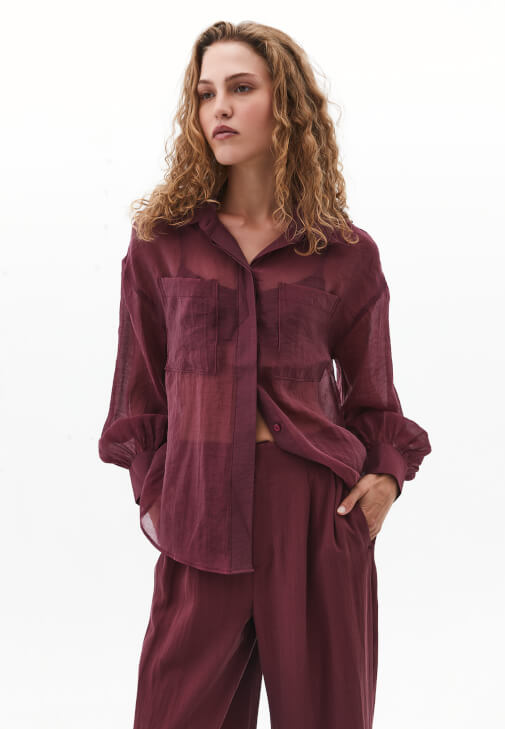 Bordo Balon Kollu Gömlek ( TENCEL™ )