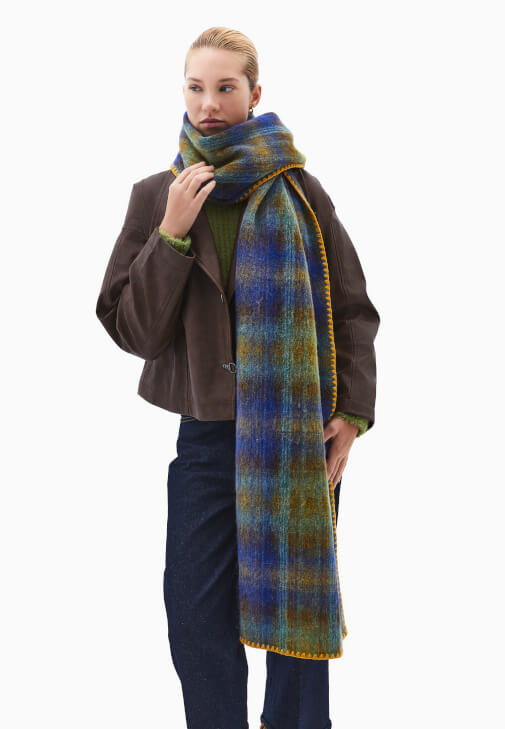 Kahverengi Yün Karışımlı Desenli Şal