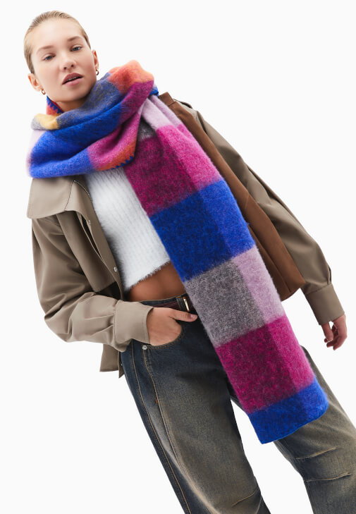 Çok Renkli Yün Karışımlı Kalın Şal