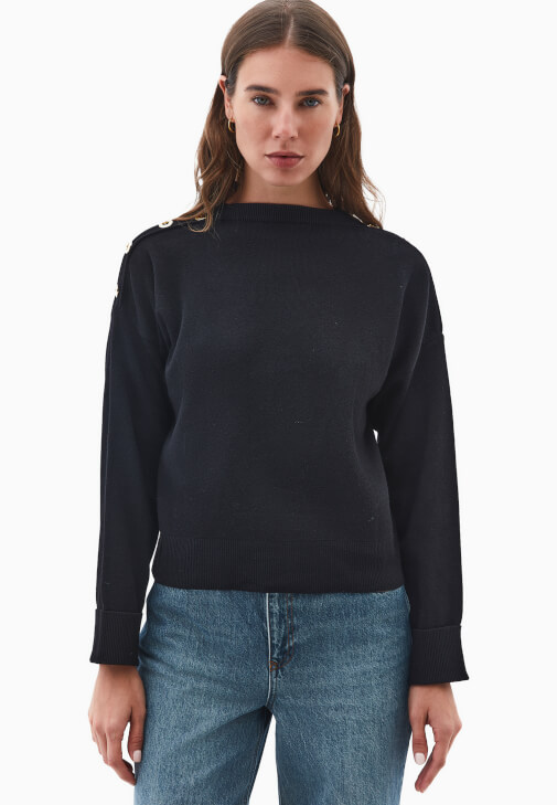 Düğmeli Kazak ve Wide-Leg Denim Kombini