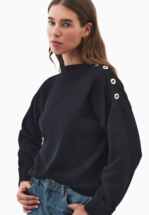 Düğmeli Kazak ve Wide-Leg Denim Kombini