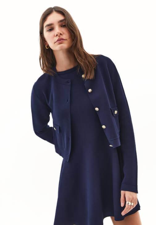 Lacivert Düğme Detaylı Hırka