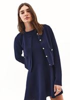 Bayan Lacivert Düğme Detaylı Hırka