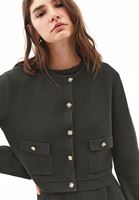 Bayan Yeşil Düğme Detaylı Hırka