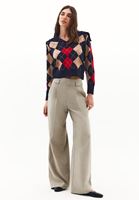 Bayan Çok Renkli Düğme Detaylı Jakarlı Kazak