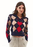 Bayan Çok Renkli Düğme Detaylı Jakarlı Kazak