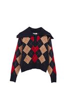 Bayan Çok Renkli Düğme Detaylı Jakarlı Kazak