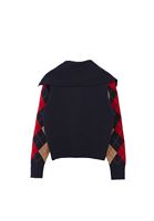 Bayan Çok Renkli Düğme Detaylı Jakarlı Kazak