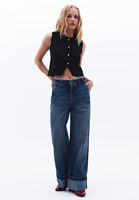 Bayan Siyah Düğme Detaylı Yelek