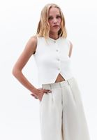 Bayan Krem Düğme Detaylı Yelek