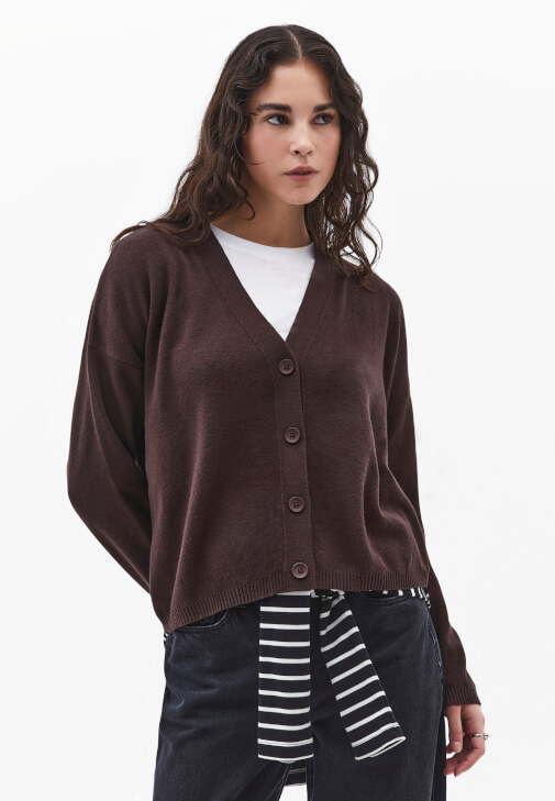 Kahverengi Düğmeli Triko Hırka