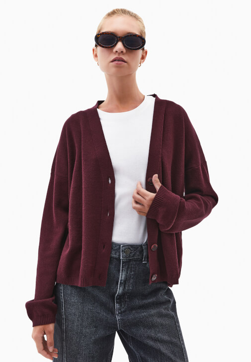 Bordo Düğmeli Triko Hırka