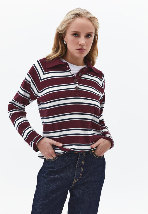 Çok Renkli Polo Yaka Triko Kazak