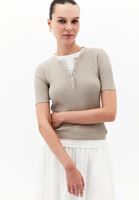 Bayan Çok Renkli Sıfır Yaka Triko Tişört