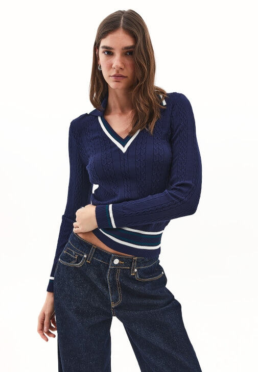 Lacivert Polo Yaka Kazak