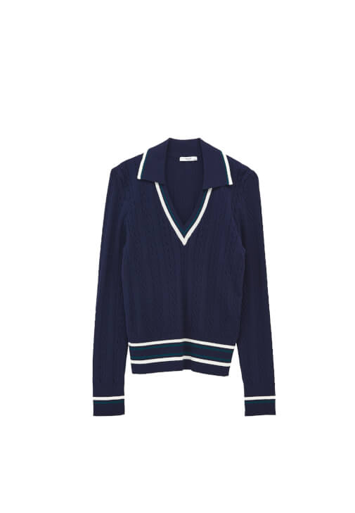 Polo Yaka Kazak ve Barrel-Fit Pantolon Kombini