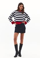 Bayan Çok Renkli Düğme Detaylı Çizgili Kazak