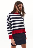 Bayan Çok Renkli Düğme Detaylı Çizgili Kazak