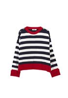 Bayan Çok Renkli Düğme Detaylı Çizgili Kazak