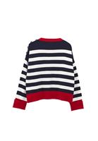 Bayan Çok Renkli Düğme Detaylı Çizgili Kazak