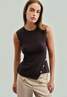 Bayan Kahverengi Düğme Detaylı Atlet