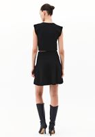 Bayan Siyah Yüksek Bel Triko Mini Etek