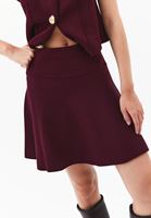 Bayan Bordo Yüksek Bel Triko Mini Etek