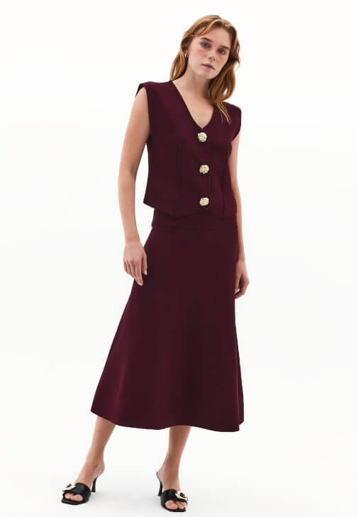 Bordo Orta Bel Triko Etek