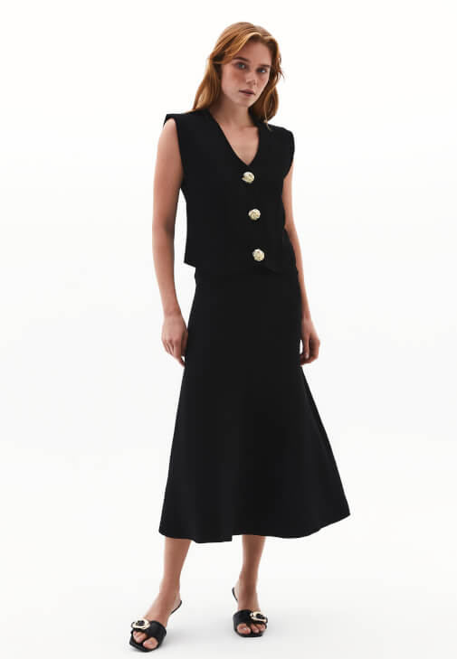 Siyah Orta Bel Triko Etek