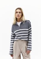 Bayan Çok Renkli Polo Yaka Çizgili Kazak