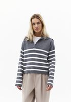 Bayan Çok Renkli Polo Yaka Çizgili Kazak