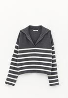 Bayan Çok Renkli Polo Yaka Çizgili Kazak