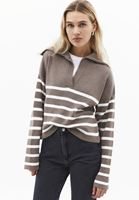 Bayan Çok Renkli Polo Yaka Çizgili Kazak