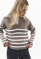 Bayan Çok Renkli Polo Yaka Çizgili Kazak