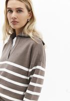 Bayan Çok Renkli Polo Yaka Çizgili Kazak