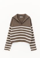 Bayan Çok Renkli Polo Yaka Çizgili Kazak