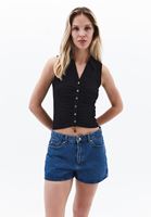 Bayan Siyah Polo Yaka Büzgülü Atlet