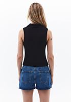 Bayan Siyah Polo Yaka Büzgülü Atlet