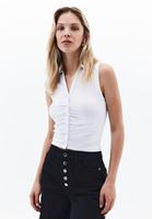 Bayan Beyaz Polo Yaka Büzgülü Atlet