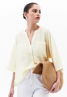 Bayan Sarı Oversize Cepli Gömlek