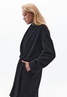 Bayan Siyah Yün Karışımlı Oversize Kaban