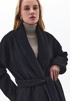 Bayan Siyah Yün Karışımlı Oversize Kaban