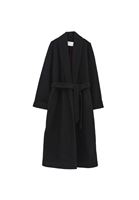 Bayan Siyah Yün Karışımlı Oversize Kaban