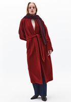 Bayan Bordo Yün Karışımlı Oversize Kaban