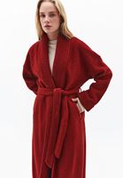 Bayan Bordo Yün Karışımlı Oversize Kaban