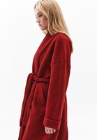 Bayan Bordo Yün Karışımlı Oversize Kaban