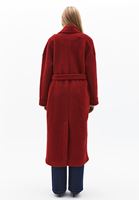 Bayan Bordo Yün Karışımlı Oversize Kaban