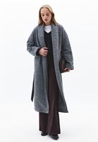 Bayan Gri Yün Karışımlı Oversize Kaban